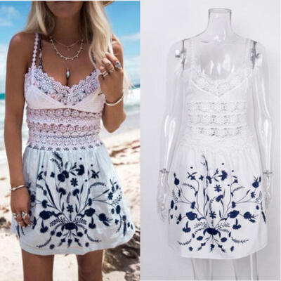 

AU Women Summer Boho Short Evening Party Beach Dresses Sundress Bikini Cover Up