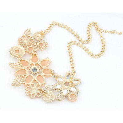 

Women Fashion Colorful Resin Big Statement Flower Crystal Chain Choker Necklace