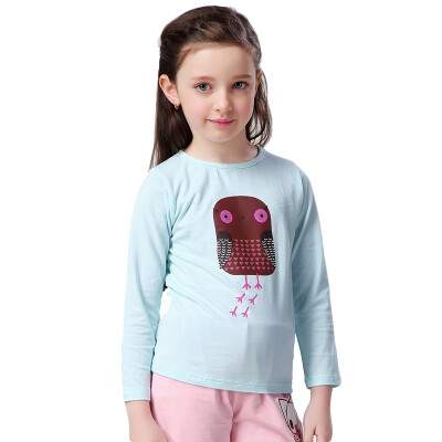 

Xin Song girl cartoon owl long sleeve printing T shirt light blue C005A 110