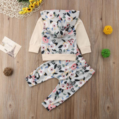 

US Toddler Kid Baby Girl Hooded Tops Sweatshirt Long Pants Floral Outfit Clothes