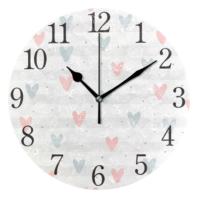 

Wall Clock Arabic Numerals Design Repeated Hearts Round