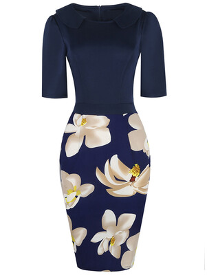 

Floral Print Knee Length Pencil Dress