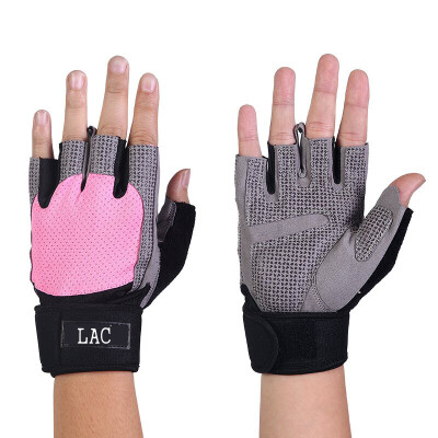 

LAC breathable anti-skid half finger fitness gloves female wrist dumbbell equipment training sports gloves exercise riding gloves pink  code