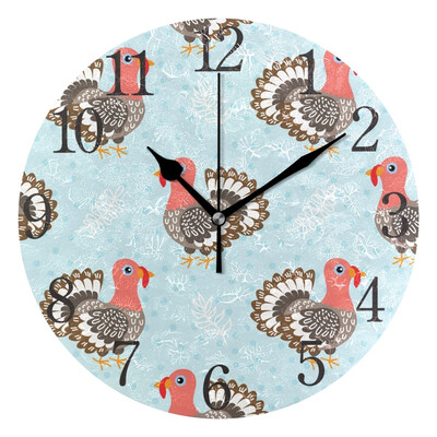 

Wall Clock Arabic Numerals Design Cute Cartoon Turkey Round