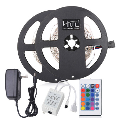 

2pcs x HML 5M 24W RGB 2835 SMD 300 LED Strip Light with IR 24 Keys Remote Control DC AdapterUS Plug