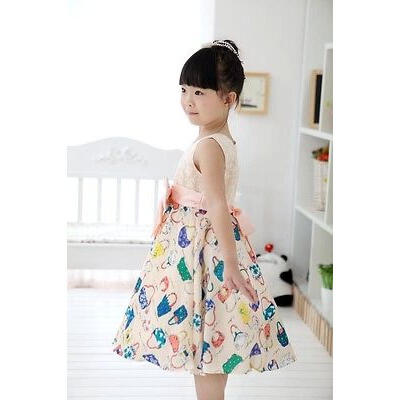 

Children Kids Girls Crew Neck Sleeveless Bowknot Wedding Party Princess Dress