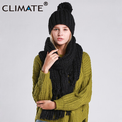 

CLIMATE Women Winter Scarf And Hat Set Winter Girls Lady Warm Knit Pompom Beanie Bonnet Hat Scarf Set Hat And Scarf Winter Set