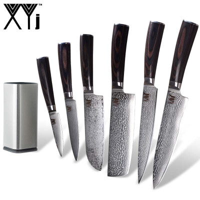 

XYj Kitchen Knife Chef Slicing Chopping Santoku utility Fruit Damascus Knives 8 inch Knife HolderSharpener Bar