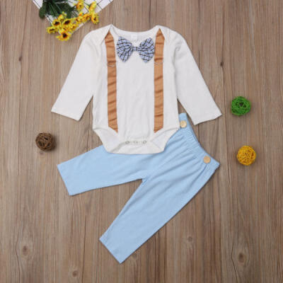 

Newborn Kid Baby Boy Gentleman Bowknot Romper TopLong Pants Leggings Outfit Set