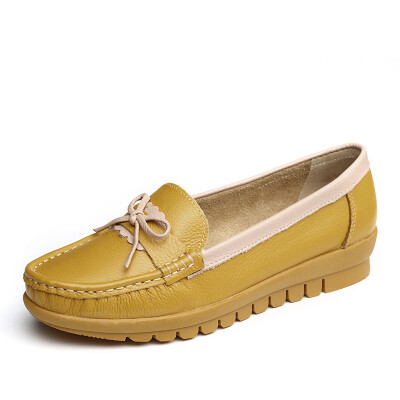 

Yi Er Kang comfortable Peas shoes flat bottom shallow mouth nurses shoes bow shoes S672ZE29544W yellow 36