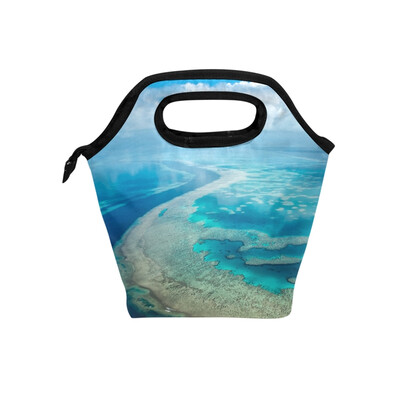 

Lunch Tote Bag Earth Ocean Travel Picnic Insulated Lunch Handbags Portable Zipper Lunch Bag Box