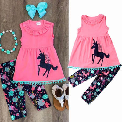 

Unicorn Kids Girl Children Outfit Clothes Casual Tops Dress Leggings Pants Set