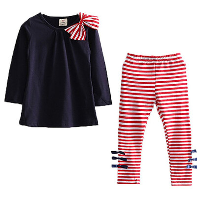 

2016 new Children sportswear set with Bows and stripes tops+pants