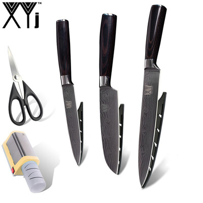

XYj Kitchen Knife Color Wood Handle Slicing Santoku Utility Stainless Steel Knife Cooking Tools