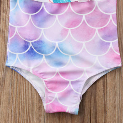 

Cute Toddler Kids Girls Mermaid Rainbow Swimwear Swimsuit Swimming Costume 1-6Y