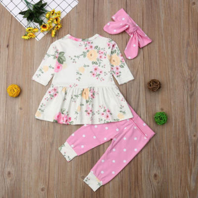 

Toddler Baby Girls Floral Tops Dress Pants Leggings Headband Outfits Clothes Set