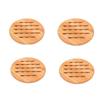 

UpperX Bamboo Trivet Set of 4 Trivets for Hot Pans Dishes Non-Slip Heat Resistant Insulated Hot Pot Holder Mat 18 x 18 CM Round