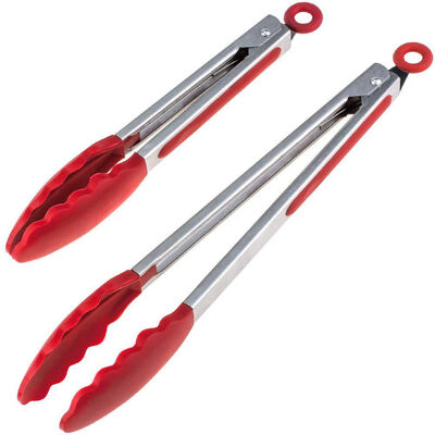 

UpperX 2 pcs kitchen tongs BBQ tongs for chefs bakery tongs grilled meats grilled meats pastries lengths 275 cm&355 cm red