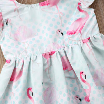 

UK Toddler Newborn Kids Baby Girls Party Flamingo Dress Clothes Sundress Summer