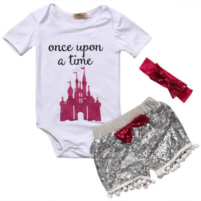 

Infant Baby Girls Top once upon a time Romper Sequin Pants Outfit Set Clothes