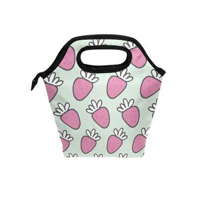 

Lunch Tote Bag Pink Strawberry Travel Picnic Insulated Lunch Handbags Portable Zipper Lunch Bag Box