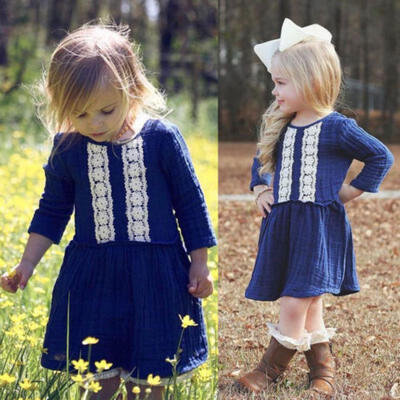 

AU Kids Baby Girls Long Sleeve Party Short Dress Summer Clothes Skirt Sundress