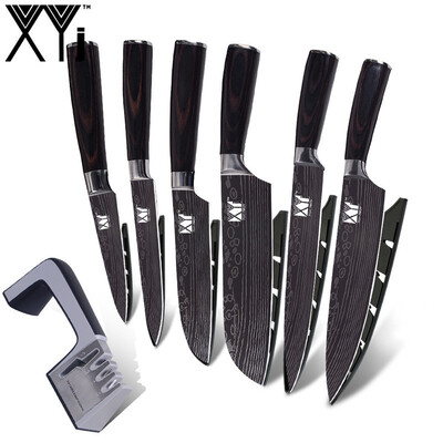 

XYj Kitchen Knives High Grade Chef Slicing Santoku Utility Fruit 6 PCS Stainless Steel Knife And Knife Sharpener