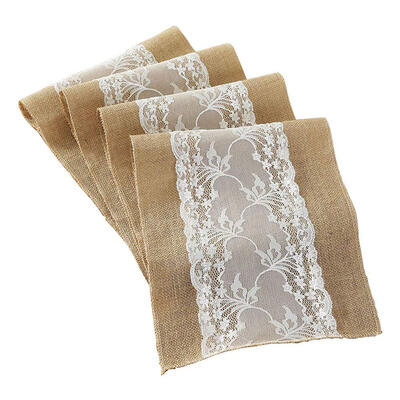 

UpperX Vintage Table Runner Natural Hessian Burlap with White Lace for Rustic Festival Wedding Party Baptism Decor 30x275cm 1pc