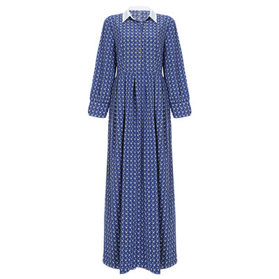 

Trendy Long Sleeve Shirt Collar Print Button Maxi Dress for Women