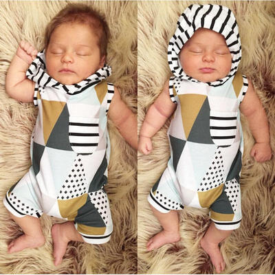 

0-18M Newborn Toddler Baby Boy Girl Hooded Clothes Stripe Romper Bodysuit Outfit
