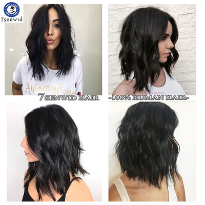 

Short BOB loose Wave Brazilian Virgin human hair Wigs Lace Front Wig Glueless Full Lace Wigs Natural Color for Black Wome7senwid