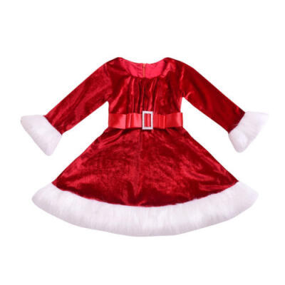 

Kids Girls Christmas Round Neck Santa Father Costume Swing Dress with Waistband