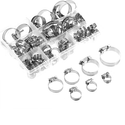 

60 Piece Adjustable 8-38mm Range Stainless Steel Fuel Line Pipe Worm Gear Drive Hose Hoop Pipes Clamps Assortment Kit Tube Fastern