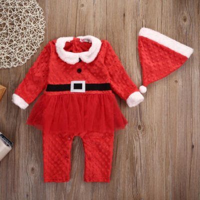 

2Pcs Newborn Baby Girl Boy Christmas Costume Santa Claus HatRomper Clothes hot