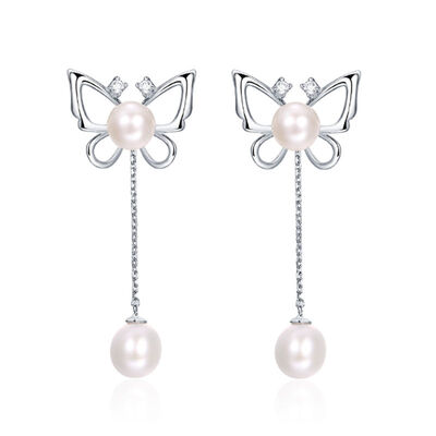 

Yitai Lena (italina) jade butterfly love earrings S925 silver freshwater pearl fashion gift silver white
