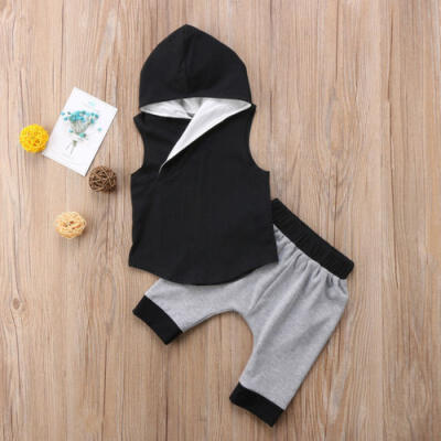 

Cotton Cute Kids Baby Boy Vest TopsPants Shorts 2PCs Outfits Hooded Clothes Set