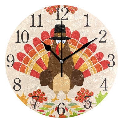

Wall Clock Arabic Numerals Design Thanksgiving Card Turkey Round