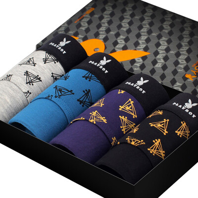 

PLAYBOY 5237 Mens Triangle Underpants Waistline Large Size Stretch Sports Shorts Gift Boxes Mixed Color  4pcs