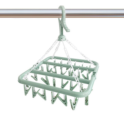 

40000 km folding hanger multi-function windproof socks rack with clip inner hanger drying rack drying towel rack children drying rack 32 clip SWX1009 Nordic green