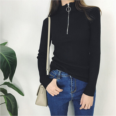 

casual Zipper Sweater Women Turtleneck Solid spring autumn female Knitted sweater Pullovers long Sleeve chic Soft Jumper top