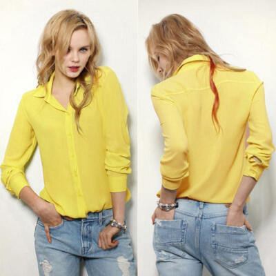 

Womens Loose V Neck Chiffon T Shirt Long Sleeve Oversized Casual OL Tops Blouse