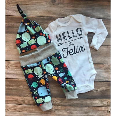 

Newborn Baby Boys Top Romper Sea Animals Print Pants 3Pcs Outfits Set Clothes