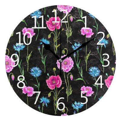 

Wall Clock Arabic Numerals Design Cornflowers And Poppies Round