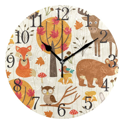 

Wall Clock Arabic Numerals Design Autumn Forest Round