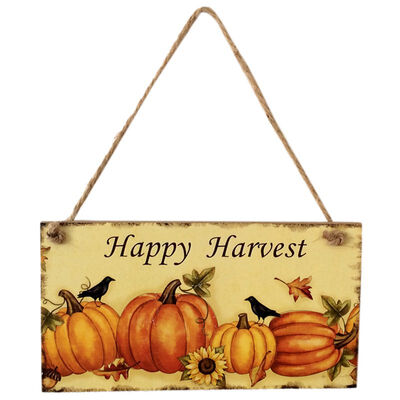 

UpperX Happy Harvest Sign Hanging Plaque Thanksgiving Party Door Hanger Wall Decorations Wooden Creative Hanging Board
