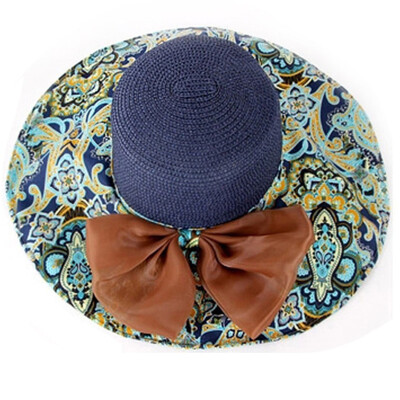 

MSEK WMZ142001 ladies Korean version of the sun hat bow big along the straw hat sun hat beach hat navy