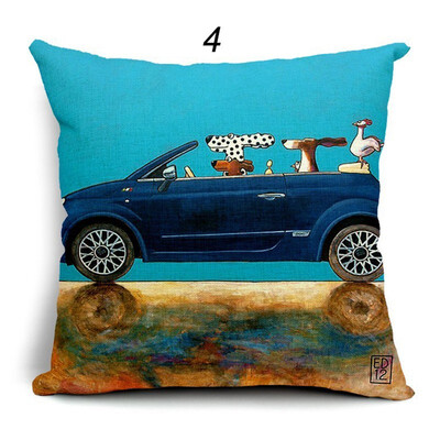 

Hot Sale Pillow Lovely Cartoon Dog Driving Car Vintage Almofadas 45X45CM Linen Pillow Decorative Linen Cushion Cover