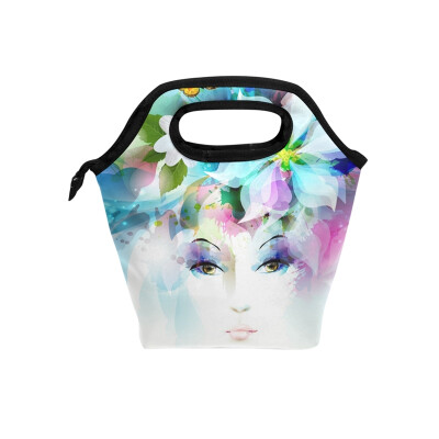 

Insulated Lunch Tote Bag Flower Women Travel Picnic Lunch Handbags Portable Zipper Lunch Bag Box