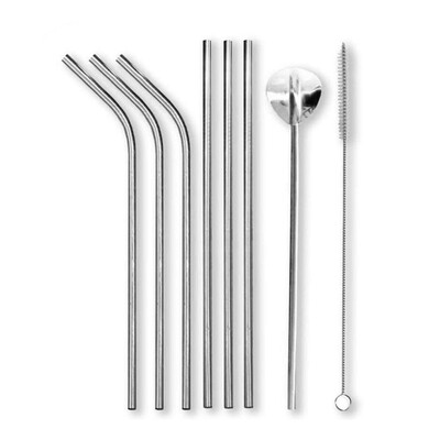 

UpperX Reusable stainless Straws Eco-Friendly Drinking Straws for Cocktails7 Food Grade Silver Straws1 Cleaning Brush