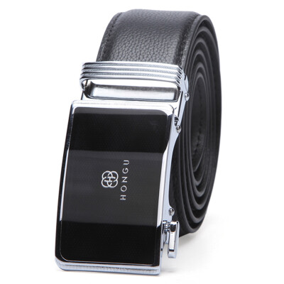 

Red Valley HONGU men's belt business casual automatic buckle leather men's belt gift box H21103857 dark B